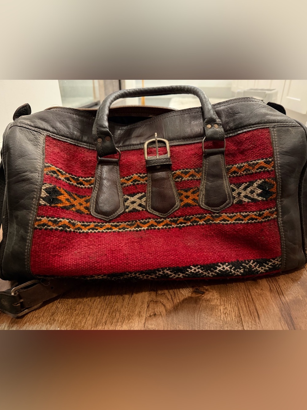 Vintage Moroccan Kilim Leather Weekender
